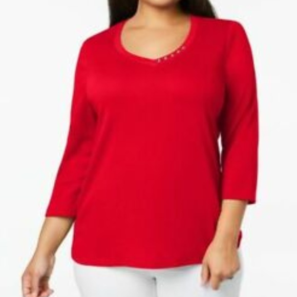 Karen Scott Tops - NWT Karen Scott Women Red T-Shirt V-Neck